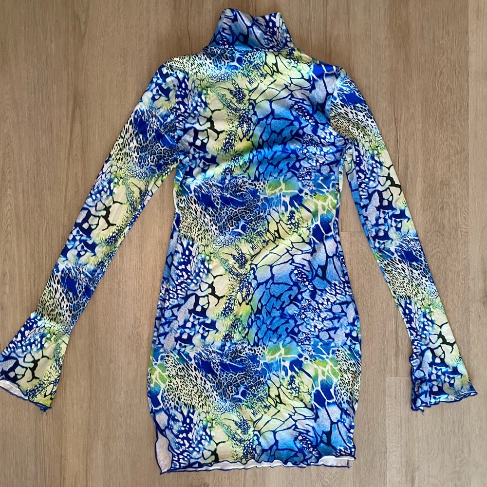 Vibrant Blue and Green Patterned Dress